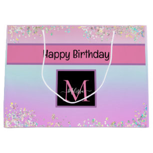 Niedlicher Monogram Holographic Pastell Glitzer Ge Große Geschenktüte