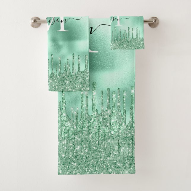 Niedlicher monogram Metallic Minze Green Dripping  Badhandtuch Set (Insitu)