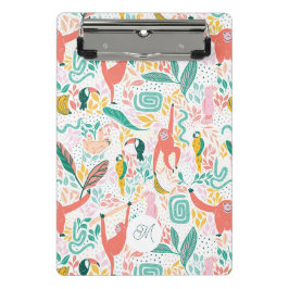 Niedlicher Monogramm farbiger Happy Jungle Mini Klemmbrett