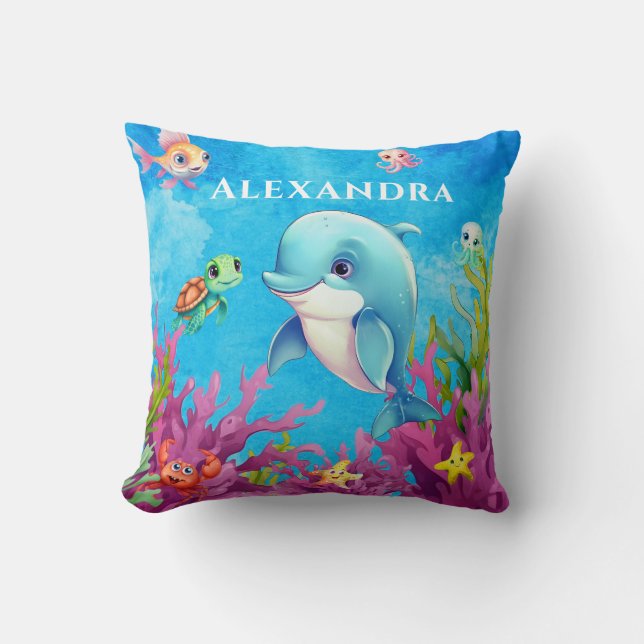 Niedlicher Monogramm Name Küstenschildkröte-Dolphi Kissen (Vorderseite)
