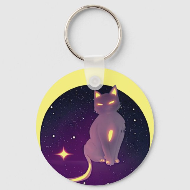 Niedlicher Moon Cat Silhouette Stars Night Sky Schlüsselanhänger (Vorderseite)
