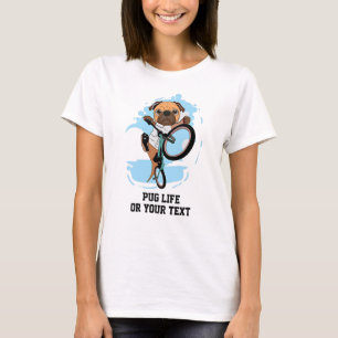 Niedlicher Mops auf dem Fahrrad Fahrradfahren ange T-Shirt