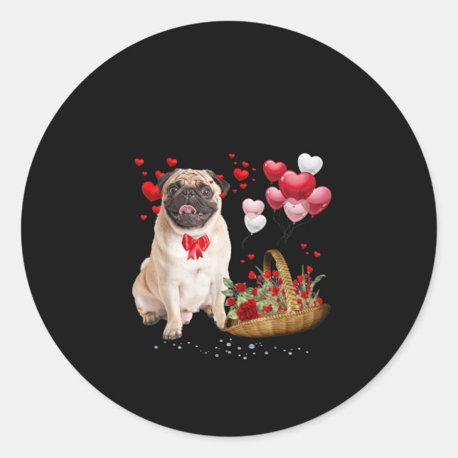 Niedlicher Mops Dog Balloon Valentinstag Runder Aufkleber (Vorderseite)