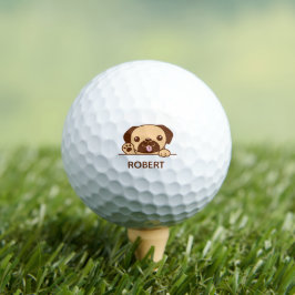 Niedlicher Mops Dog Individuelle Name Golfball