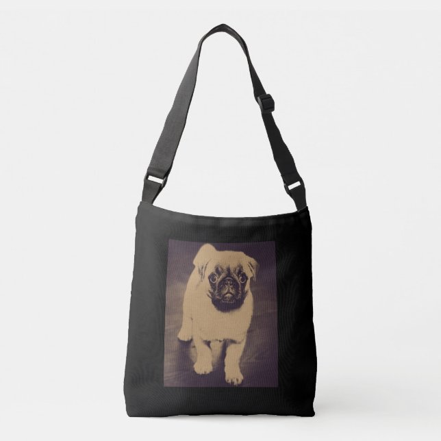 Niedlicher Mops Dog Portrait Tragetaschen Mit Langen Trägern (Vorderseite)
