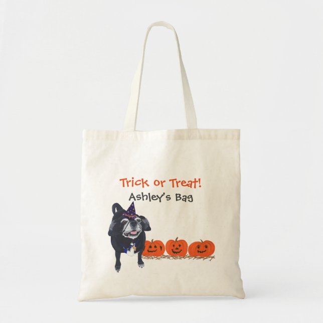 Niedlicher Mops Dog Pumpkins Trick oder Treat Hall Tragetasche (Vorne)