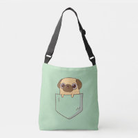 Niedlicher Mops Doodle in Imitaten Grüne Tasche