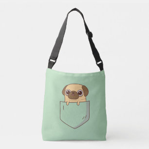 Niedlicher Mops Doodle in Imitaten Grüne Tasche