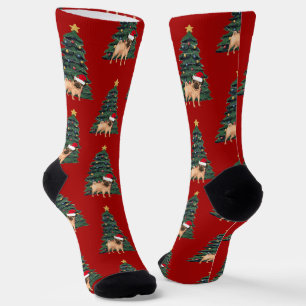 Niedlicher Mops Eigentümer Weihnachtsbaum Roter Fe Socken