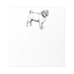 Niedlicher Mops Eleganter Hund Zeichnend Notizblock