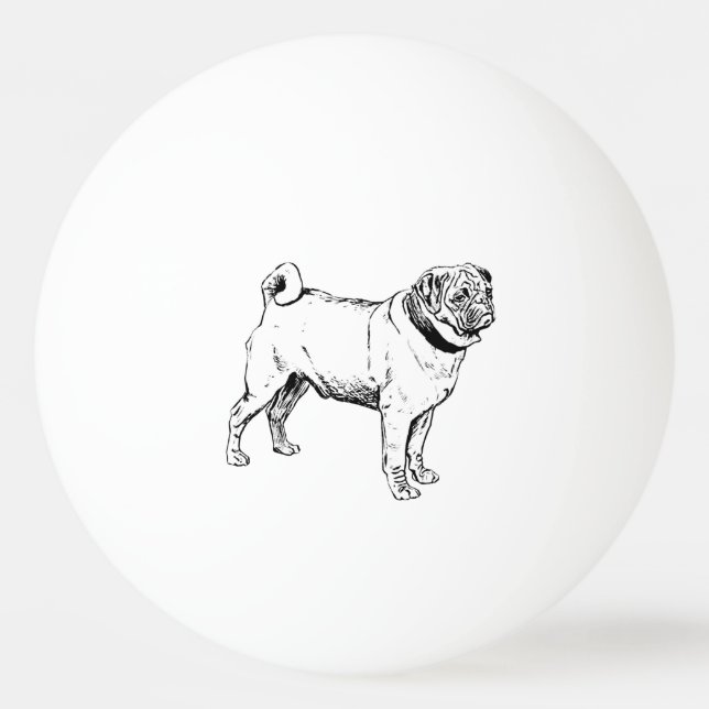 Niedlicher Mops Eleganter Hund Zeichnend Tischtennisball (Vorderseite)