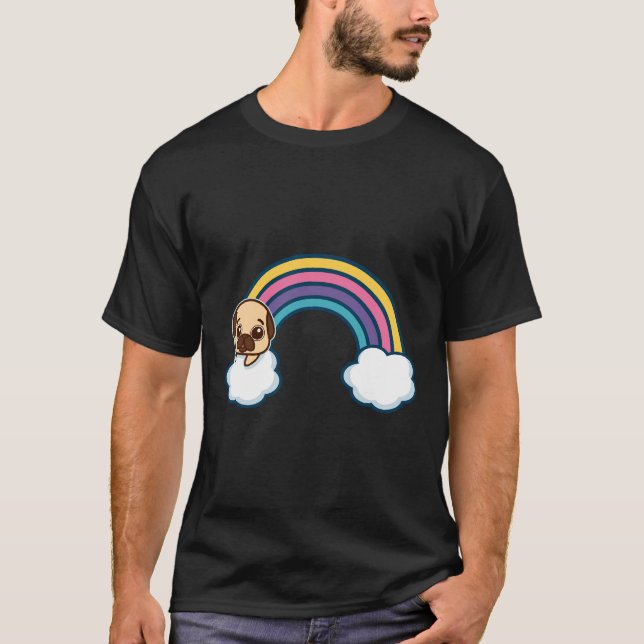 Niedlicher Mops Farbenfroher Regenbogen Klassische T-Shirt (Vorderseite)