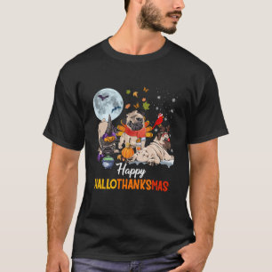 Niedlicher Mops Frohe Hallothanksmas Halloween Tha T-Shirt