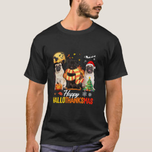 Niedlicher Mops Frohe Hallothanksmas Halloween Tha T-Shirt