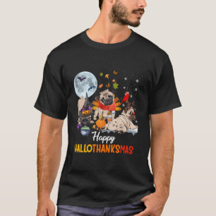 Niedlicher Mops Frohe Hallothanksmas Halloween Tha T-Shirt