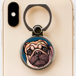 Niedlicher Mops gegenüber Bulldog Zeichnend Telefonring Ständer