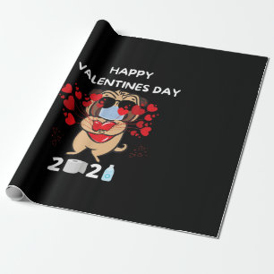 Niedlicher Mops Herzgefühl Maske Happy Valentines Geschenkpapier