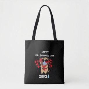 Niedlicher Mops Herzgefühl Maske Happy Valentines Tasche