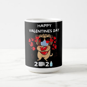 Niedlicher Mops Herzgefühl Maske Happy Valentinsta Verwandlungstasse