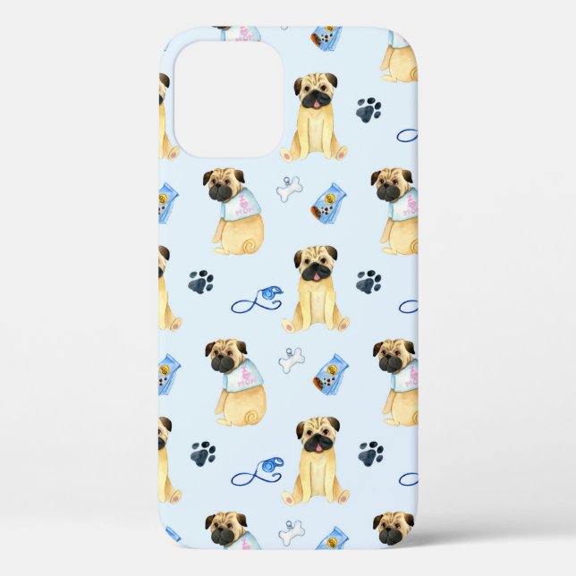 Niedlicher Mops Hund I Liebe Mama Blau Case-Mate iPhone Hülle (Rückseite)