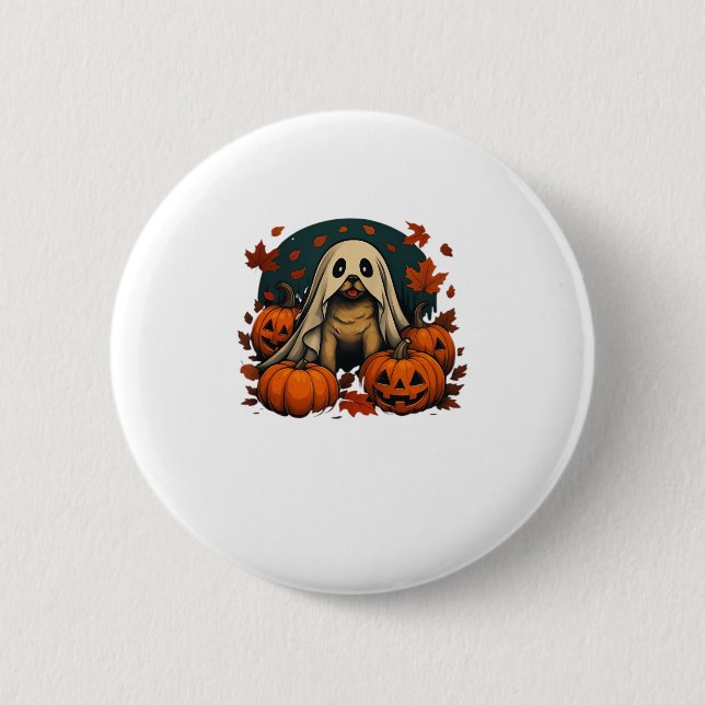 Niedlicher Mops Hund mit Kürbiskins fallen Hallowe Button (Vorderseite)