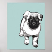 Niedlicher Mops Hund Modernes Kunstgedicht Grün/We