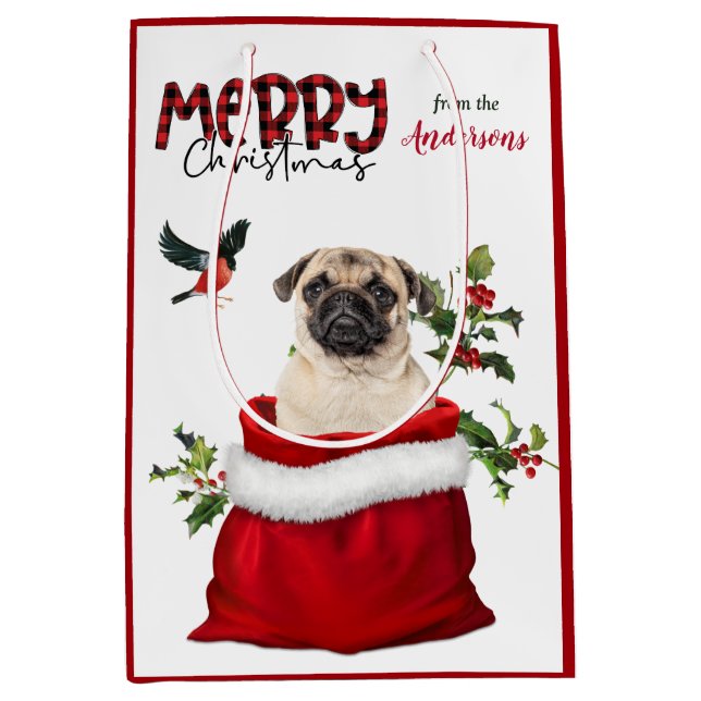 Niedlicher Mops Hund Weihnachten Mittlere Geschenktüte (Vorderseite)