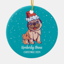 Niedlicher Mops Hund Weihnachten Welpe Schnee Wint Keramik Ornament