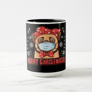 Niedlicher Mops Hunde Gesicht Maske Frohe Weihnach Tasse