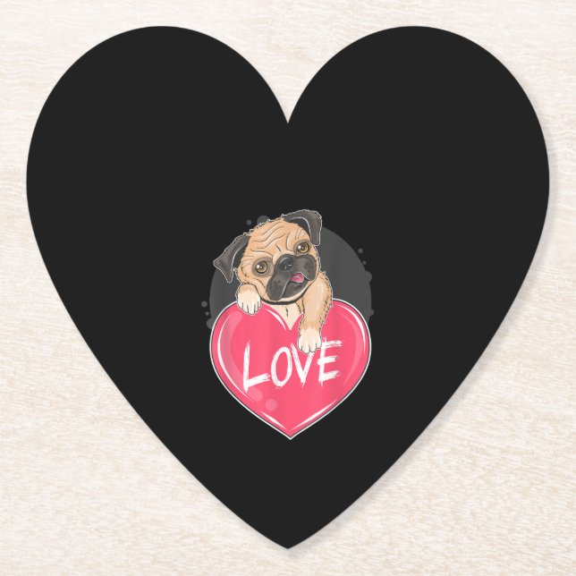 Niedlicher Mops Hunde Herz Mops Valentinisches Ges Untersetzer (Vorderseite)