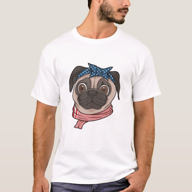 Niedlicher Mops Hundebesitzer 4. Juli USA Flagge F T-Shirt (Vorderseite)