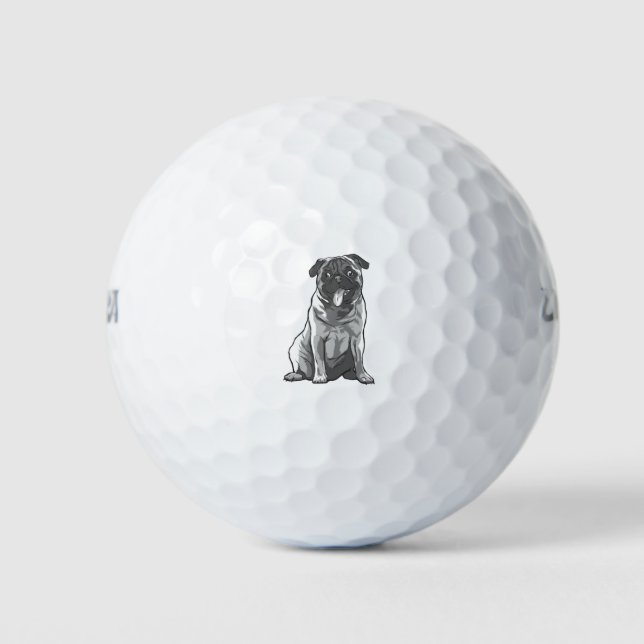 Niedlicher Mops mit guter Laune Golfball (Vorderseite)