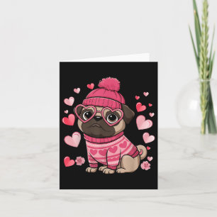 Niedlicher Mops Red Hearts Paare Happy Valentines Karte