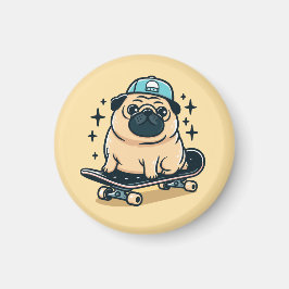 Niedlicher Mops Skate-Boarding Magnet