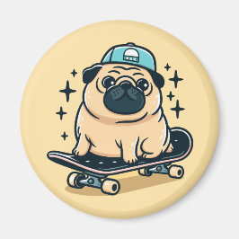 Niedlicher Mops Skatebooking Magnet