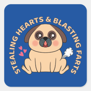 Niedlicher Mops Stealing Hearts & Blade Furzen Quadratischer Aufkleber