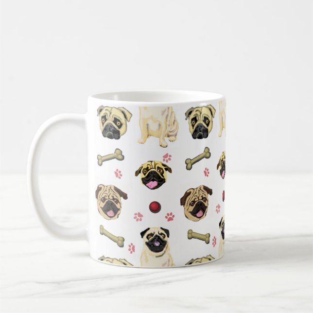 Niedlicher Mops Tasse Weiß (Links)