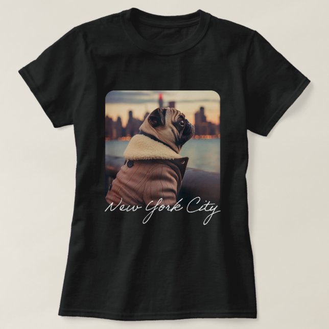 Niedlicher Mops und Herbstwinde in New York T-Shirt (Design vorne)