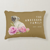 Niedlicher Mops und Peonies | Name Ihrer Familie h