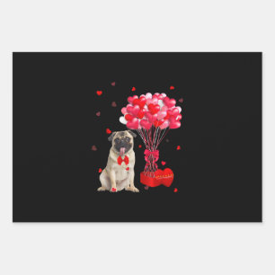 Niedlicher Mops Valentinstag Herzchen Geschenkpapier Set