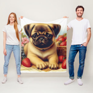 Niedlicher Mops Vintage Malerei Fleecedecke