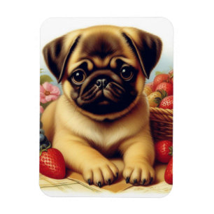 Niedlicher Mops Vintage Malerei Magnet