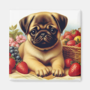 Niedlicher Mops Vintage Malerei Magnet