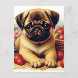 Niedlicher Mops Vintage Malerei Postkarte
