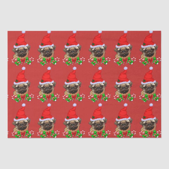 Niedlicher Mops Weihnachtsmannmütze Weihnachten Seidenpapier (Vorderseite)