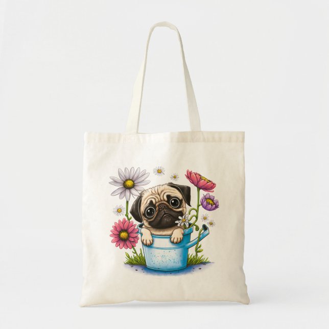 Niedlicher Mops Welpe Hund Daisies Blumenkohl Cart Tragetasche (Vorne)
