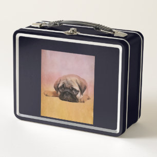 Niedlicher Mops Welpe   Mops Dog Lovers Gift Metall Brotdose