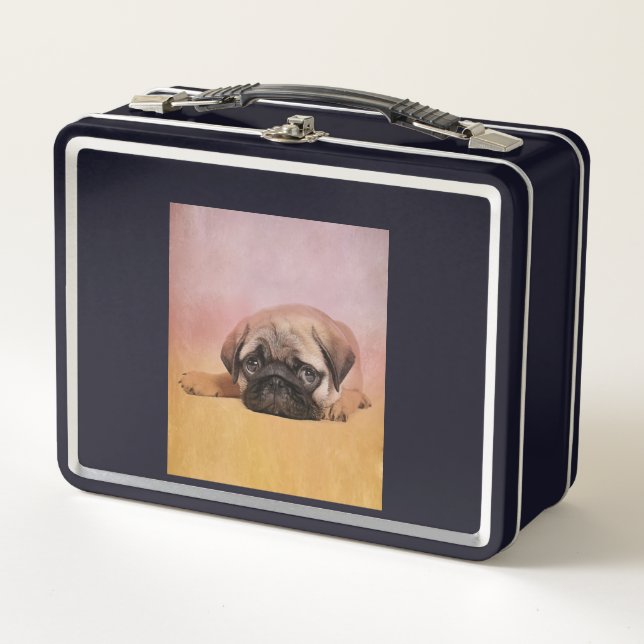 Niedlicher Mops Welpe | Mops Dog Lovers Gift Metall Brotdose (Vorderseite)