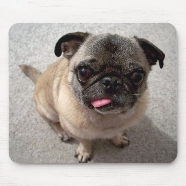 Niedlicher Mops Welpen Hund Sticken Zunge-Out Mous Mousepad (Vorne)
