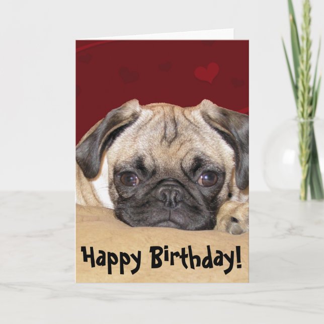 Niedlicher Mops Welppy Birthday Wish Karte (Vorderseite)